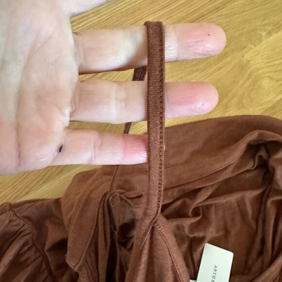 MAEVE V-NECK WOOL BLEND RUCHED MIDI DRESS S New Brown Anthropologie - Picture 3 of 5